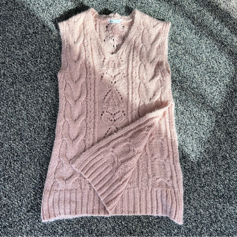 Zara Blush Pink Wool Alpaca Cable Knit Sweater - Picture 9 of 9